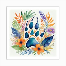 Bear Paw Watercolor Painting Art Print