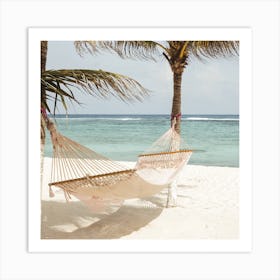 Hammock On Beach Square Art Print