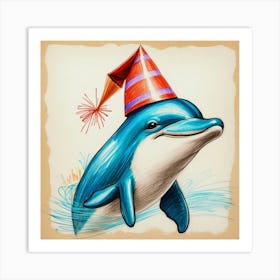 Dolphin With Party Hat 1 Art Print