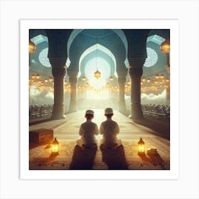 Muslim Boys Praying In The Mosqueلمشاعر الروحانية في رمضان Art Print