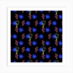 Blue Light Bulb Pattern Art Print