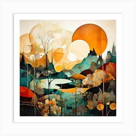 Landscape By Jonathan Wilson, Floral Pattern, Abstract Piece With Organic Shapes And Earthy Colors art print Art Print