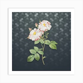 Vintage White Damask Rose Botanical on Slate Gray Pattern n.1316 Art Print