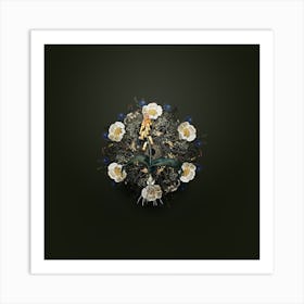 Vintage Watsonia Botanical Wreath on Olive Green Art Print