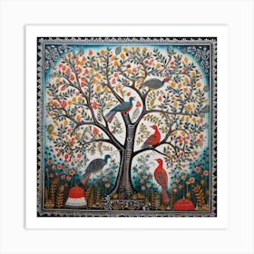Birds In The Tree Madhubani Painting Indian Traditional Style Art Print
