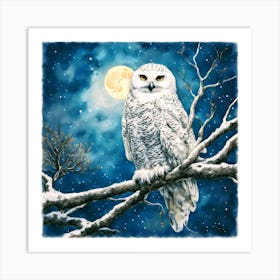 Midnight Snowy Owl Art Print