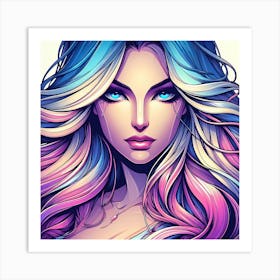 Portrait Of A Girl With Colorful Hair Art Print