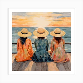 Three Girls At Sunset 3 Art Print