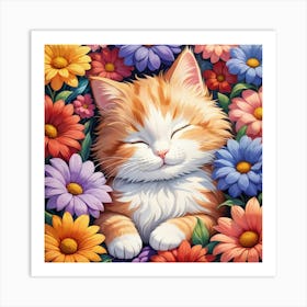 Cat In Flowers Art Print