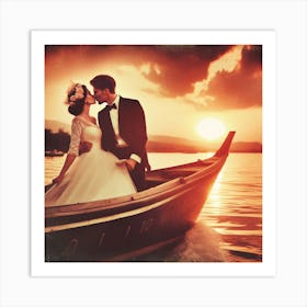 Bride And Groom On A Boat Art Print