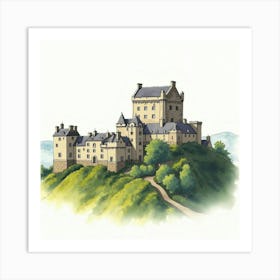 Watercolor View Of The Stirling Castle, Featuring Its Imposing Structure And Scenic Hilltop Location Art Print