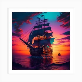 Sailor Ship At Sunset Art Print