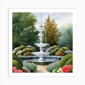 Fountain In The Garden 6 Art Print