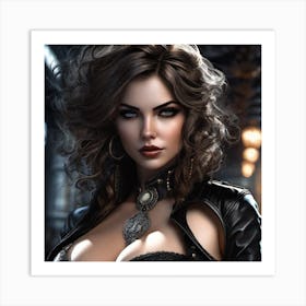 Brunette in Leather Art Print