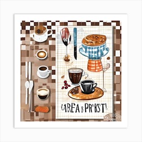 Coffee Breakfast Illustration Colorful Wall Art Checkerboard Illustration Printable Art Kitchen Art Print Breakfast At Cafe Poster N4onvamu Upscaled Art Print