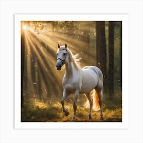 White Horse In The Forest Art Print