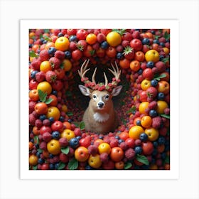 Deer In A Berry Field Art Print