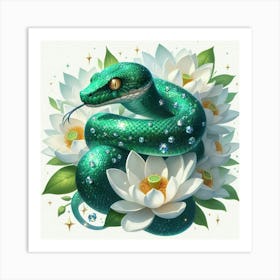 Green Snake With Diamonds Art Print