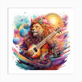 Lion With Guitar Art Print