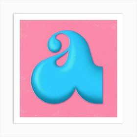 Retro Bubbly 70s Typography Letter A Cyan Art Print