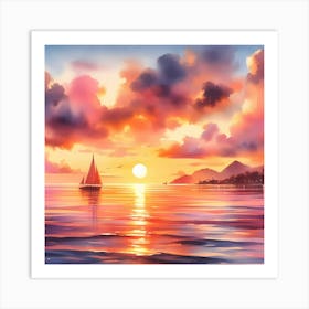 Sunset Sailboat Art Print