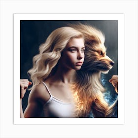 Lion And Woman Art Print
