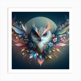 Owl With Flowers Art Print