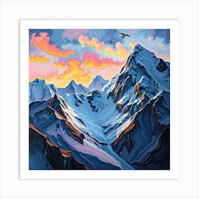 Sunset In The Mountains - Style of William Morris 1 Art Print