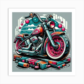 Harley Davidson Motorcycle Vehicle Colorful Comic Graffiti Style Art Print