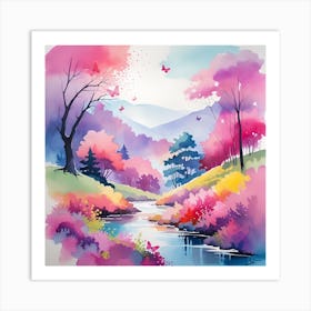 Watercolor Of A River 1 Art Print