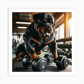 Rottweiler Dog In The Gym Art Print