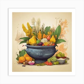 Sketch Of Kerala Festival With Vishu Kani Vishu 3 Art Print