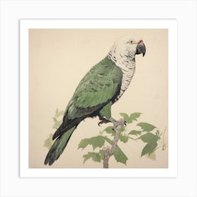 Ohara Koson Inspired Bird Painting Parrot 1 Square Art Print