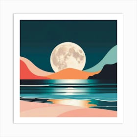 Full Moon Over The Ocean Art Print