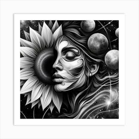 Woman With A Sunflower Art Print