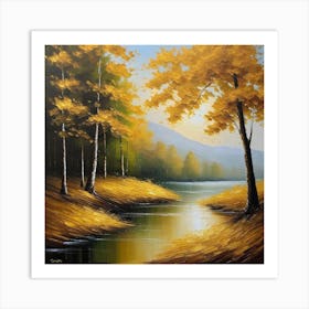 Autumn Trees By The River 1 Art Print