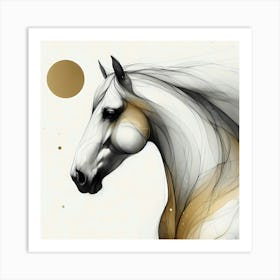 Creative Minimal Horse Head Illustration In Black And Gold Art Print