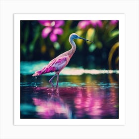 Tropical Lagoon with Pink Wading Bird  Art Print