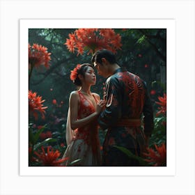 Asian Couple In The Forest Art Print