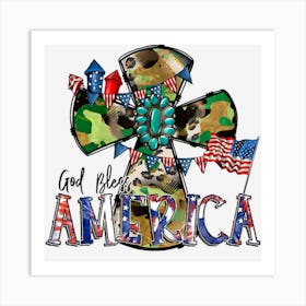 Hot Trend Christian Cross Usa Flag God Bless America Fun Art Print