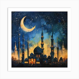 Muslim Mosque At Night 2 Art Print