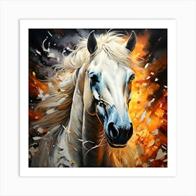 White Horse In Flames Art Print