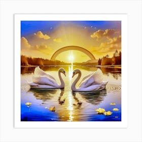 Swans In The Water Art Print