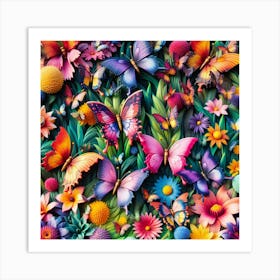 Colorful Butterflies And Flowers Art Print