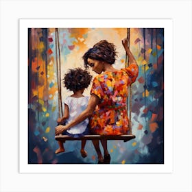 Mother And Child On Swing 4 Art Print