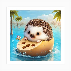 Hedgehog In The Water 1 Art Print