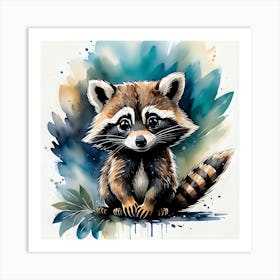 Raccoon Watercolor Painting Art Print