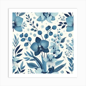 Scandinavian style,Pattern with blue Orchid flowers Art Print