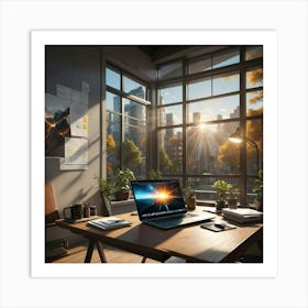 Desk With Laptop 1 Art Print