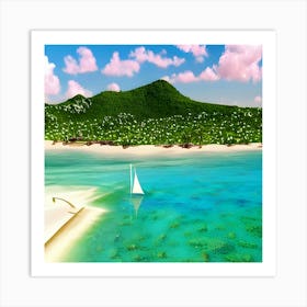 Tropical Island With A Sailboat Art Print